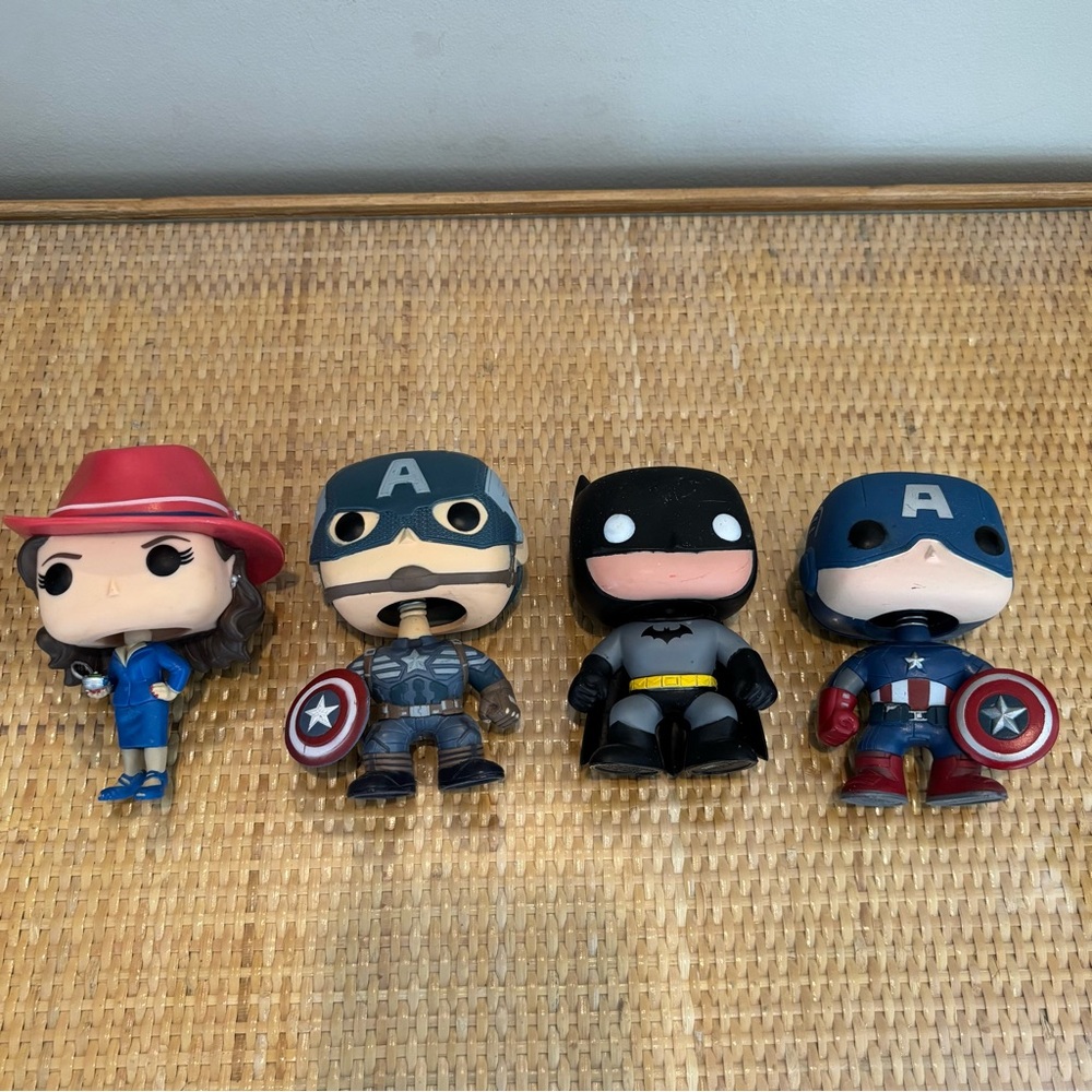 Funko Pop Figures Set Marvel agent Carter, Captain America, Batman and Avengers